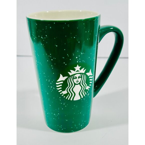 Starbucks Coffee Green Speckled Ceramic Tall Coffee Mug 16 Oz Mermaid Logo - Picture 4 of 9